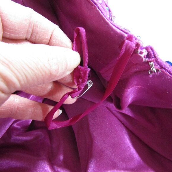 STRAPLESS Embellished L JEWELED Beaded Party Prom Mini Dress Magenta Cocktail - Picture 10 of 11